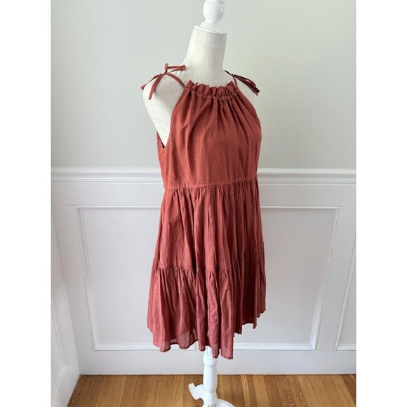 J. Crew Tie Shoulder Tiered Mini Dress XS Burnt Orange Cotton Blend - Picture 4 of 7